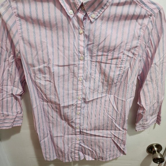 Banana Republic Women's 3/4 Sleeve Button Up Top Button Back Pink Striped Size 2 - Picture 3 of 13